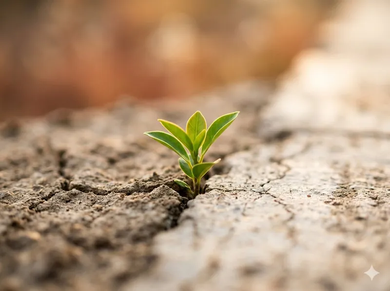 Planta nascendo em terreno árido — Resiliência